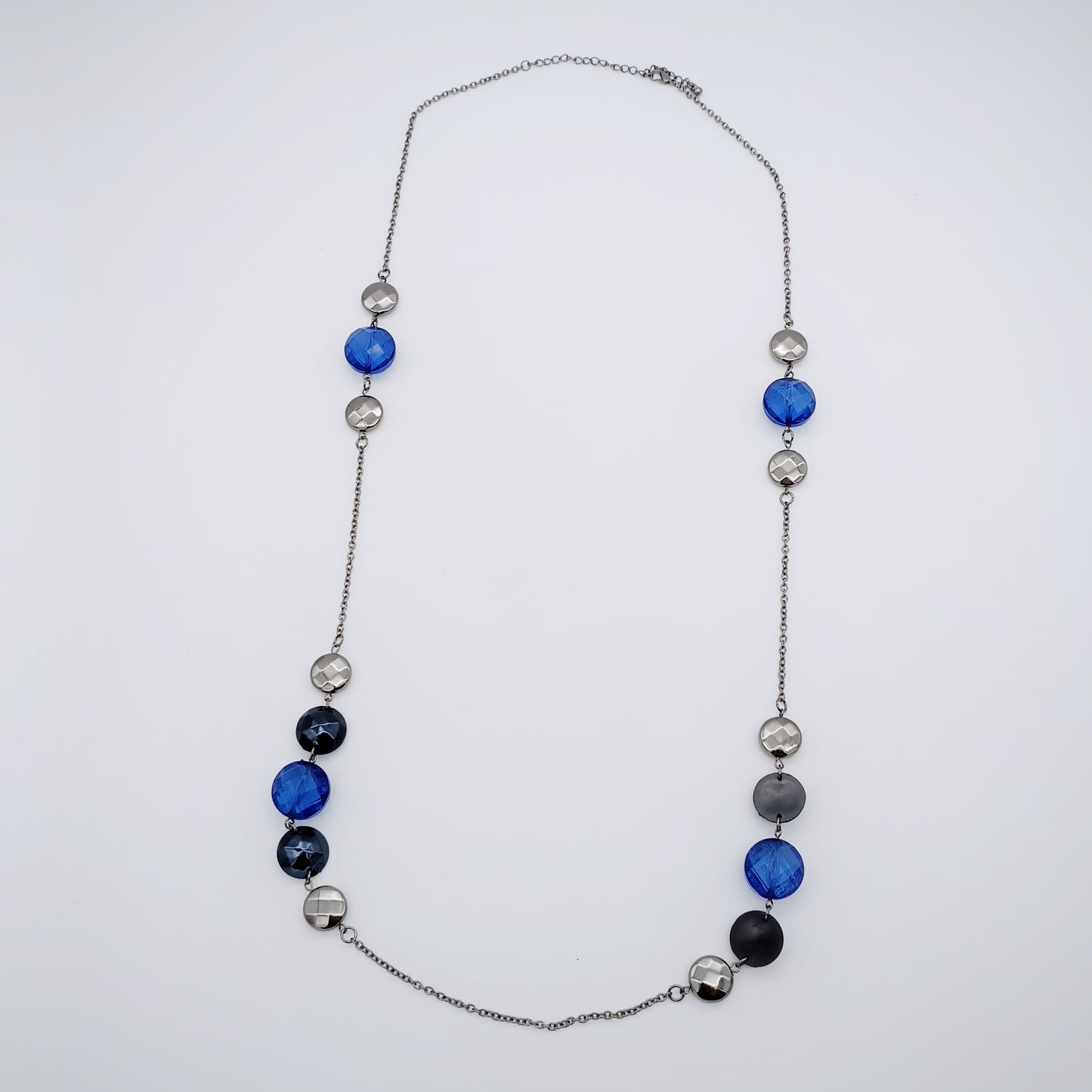 Halskette runde Steine schwarz blau silber