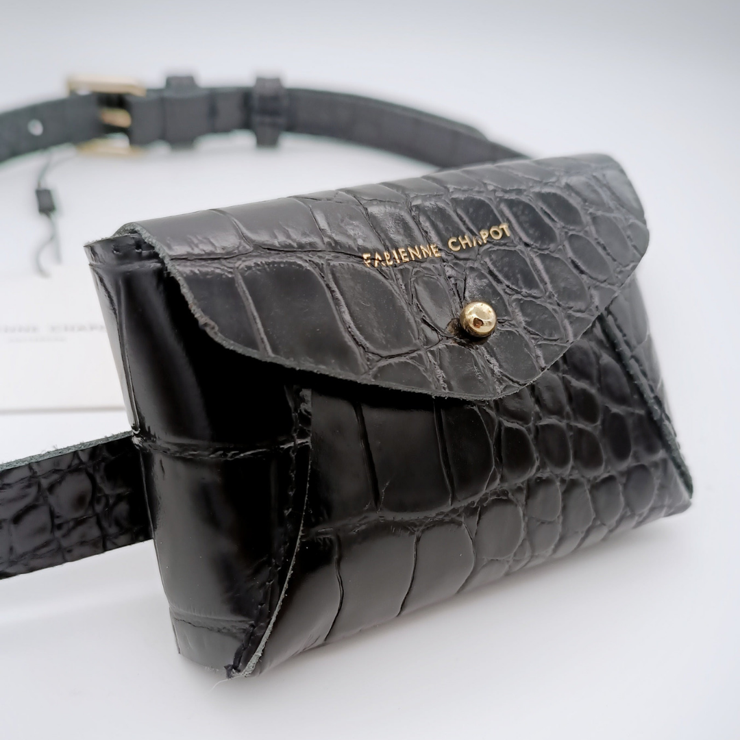 FABIENNE CHAPOT Gürteltasche, Krokodilsleder, schwarz