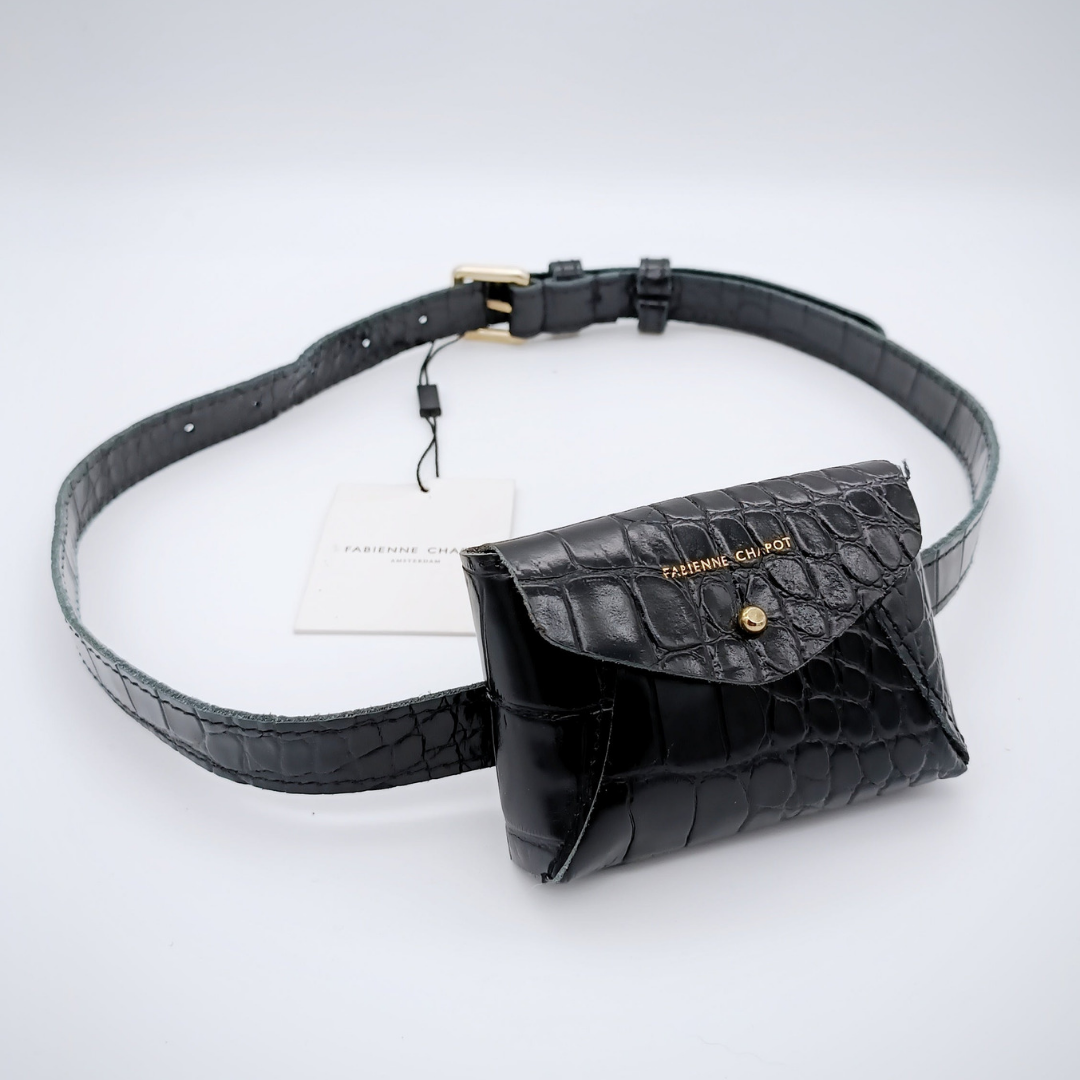 FABIENNE CHAPOT Gürteltasche, Krokodilsleder, schwarz