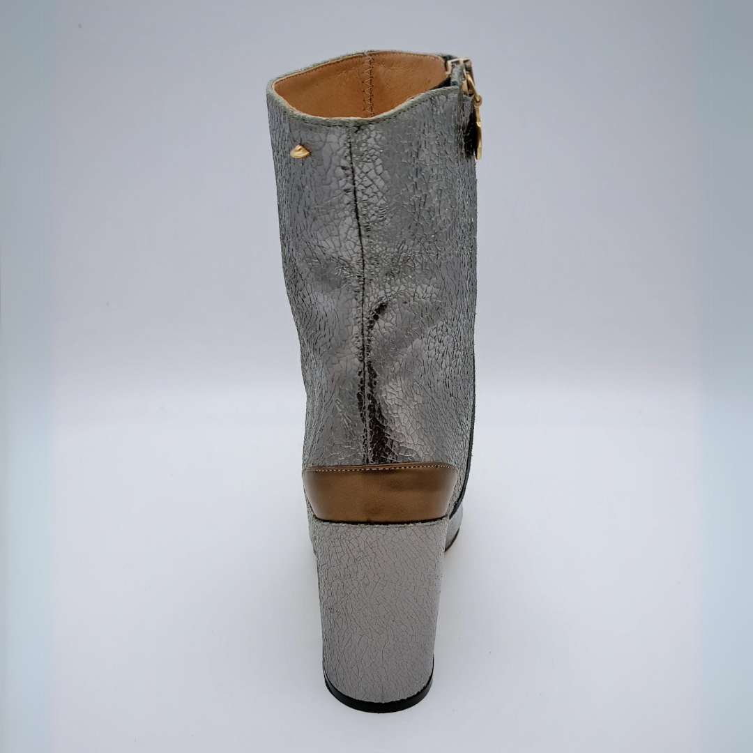 FABIENNE CHAPOT Lederstiefelette Silber/Bronze, Größe 39