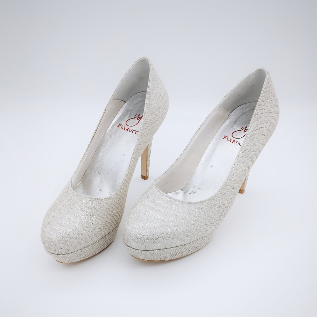FIARUCCI Plateau Schuhe, Pumps, Brautschuhe, Silber Metallic, High Heels