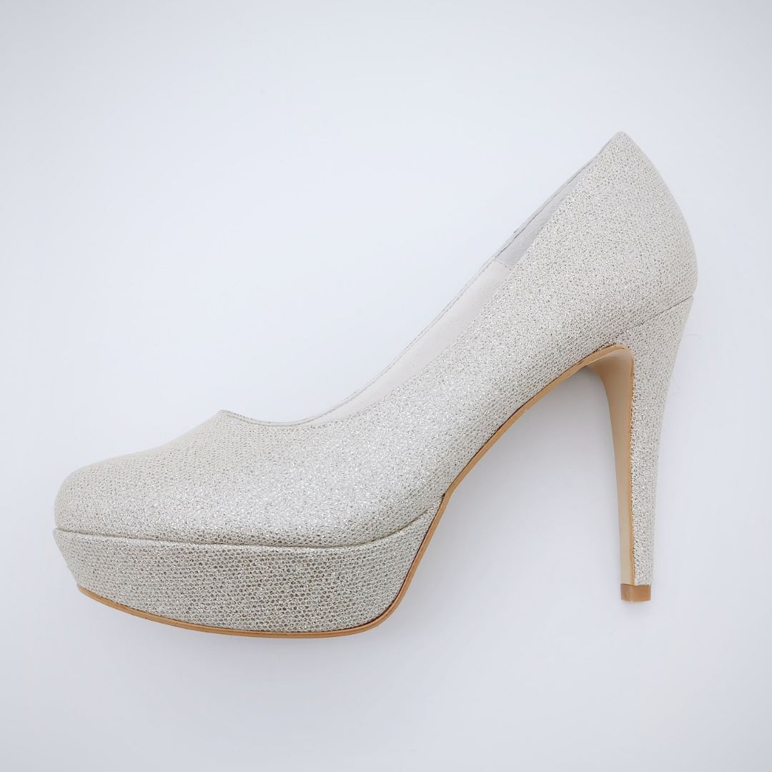 FIARUCCI Plateau Schuhe, Pumps, Brautschuhe, Silber Metallic, High Heels