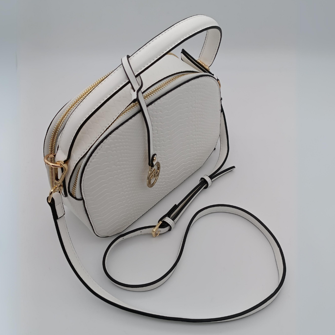 FRANK LYMAN Handtasche, Weiss, veganes Leder, mit langem Trageriemen, zwei Fächer