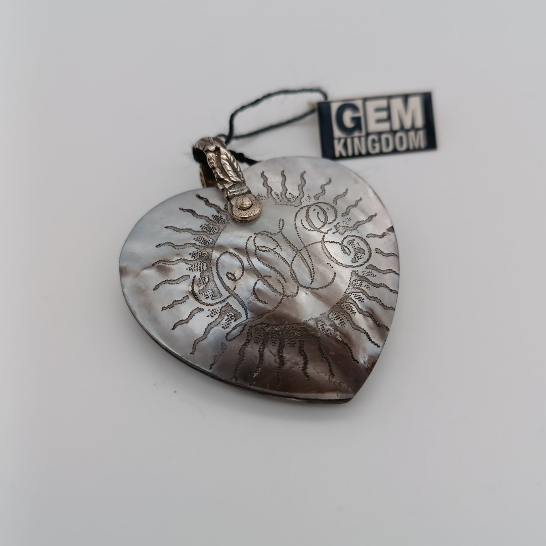 GEM KINGDOM Anhänger, Herz mit Aufdruck, Perlmutt, Silber, vergoldet