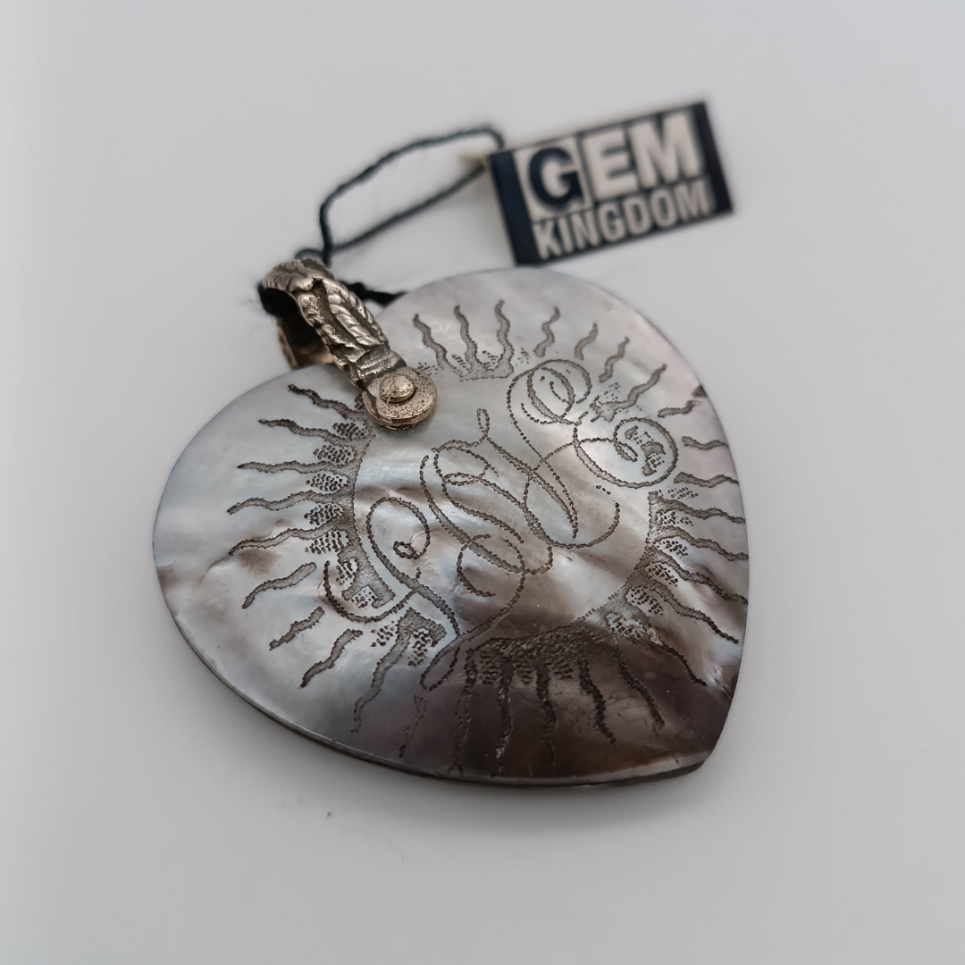 GEM KINGDOM Anhänger, Herz mit Aufdruck, Perlmutt, Silber, vergoldet