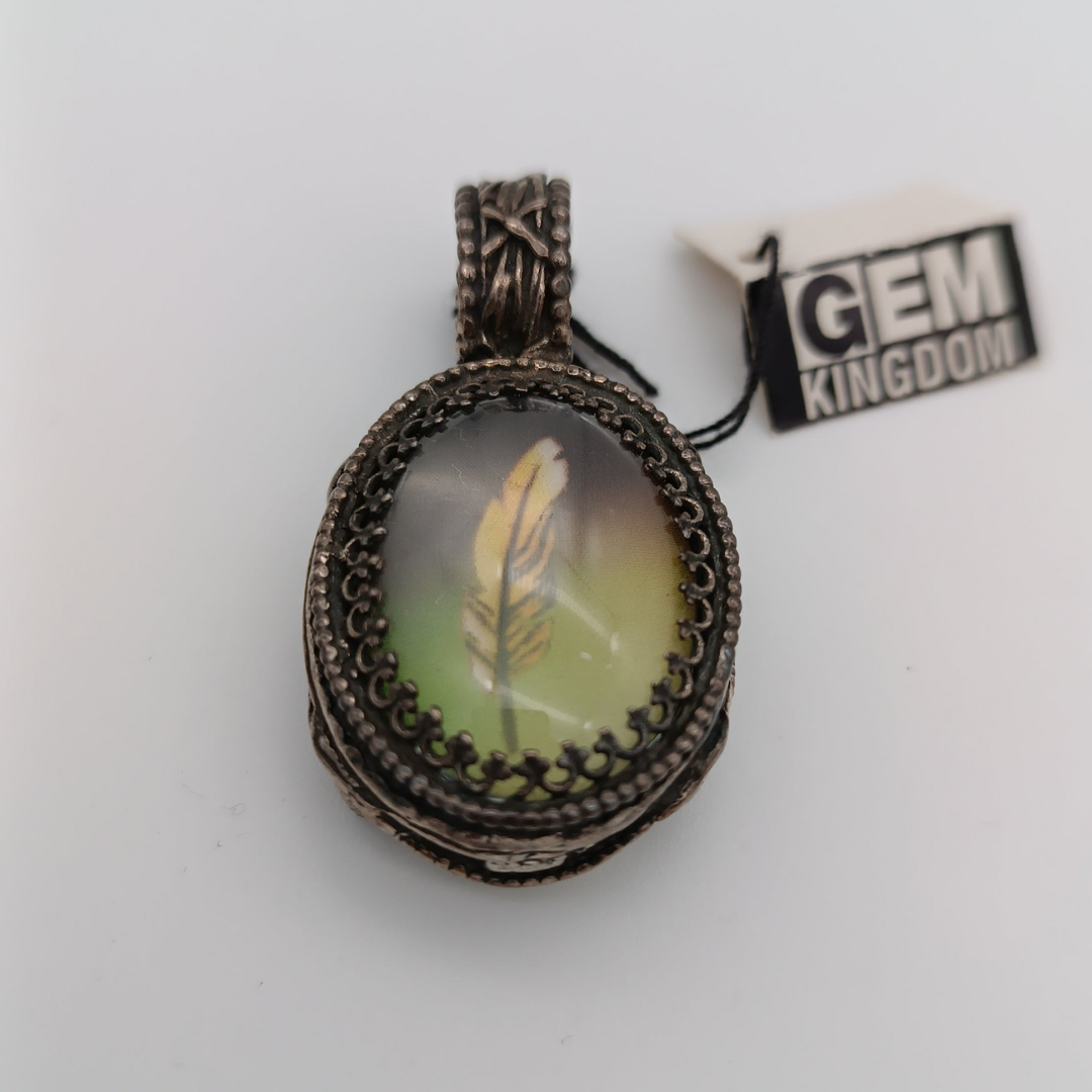 GEM KINGDOM Anhänger, Stein mit Feder in Fassung