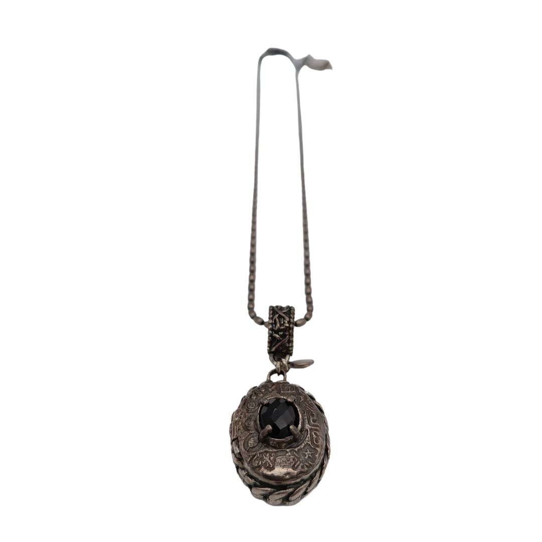 GEM KINGDOM Kette mit Anhänger zum Öffnen, geschliffen, Onyx Silber