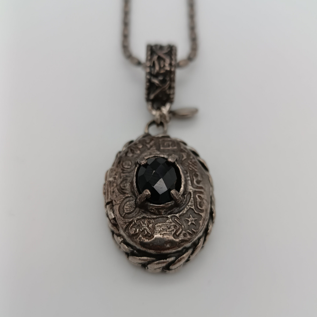 GEM KINGDOM Kette mit Anhänger zum Öffnen, geschliffen, Onyx Silber