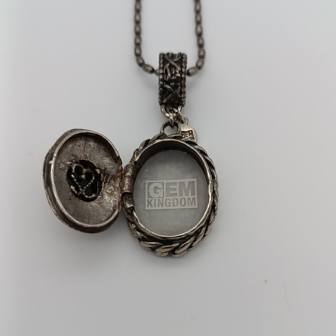 GEM KINGDOM Kette mit Anhänger zum Öffnen, geschliffen, Onyx Silber