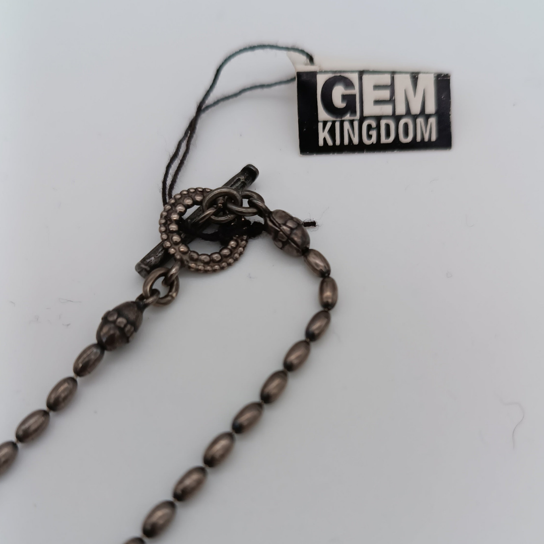 GEM KINGDOM Kette mit Anhänger zum Öffnen, geschliffen, Onyx Silber