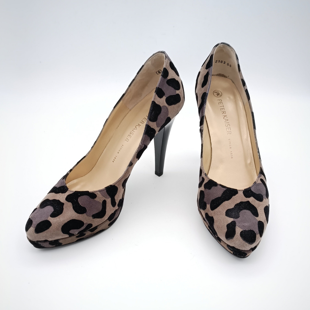 PETER KAISER Plateau Pumps, Leder, Animal-Muster Samt, Größe 6