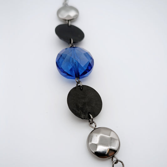 Halskette runde Steine schwarz blau silber