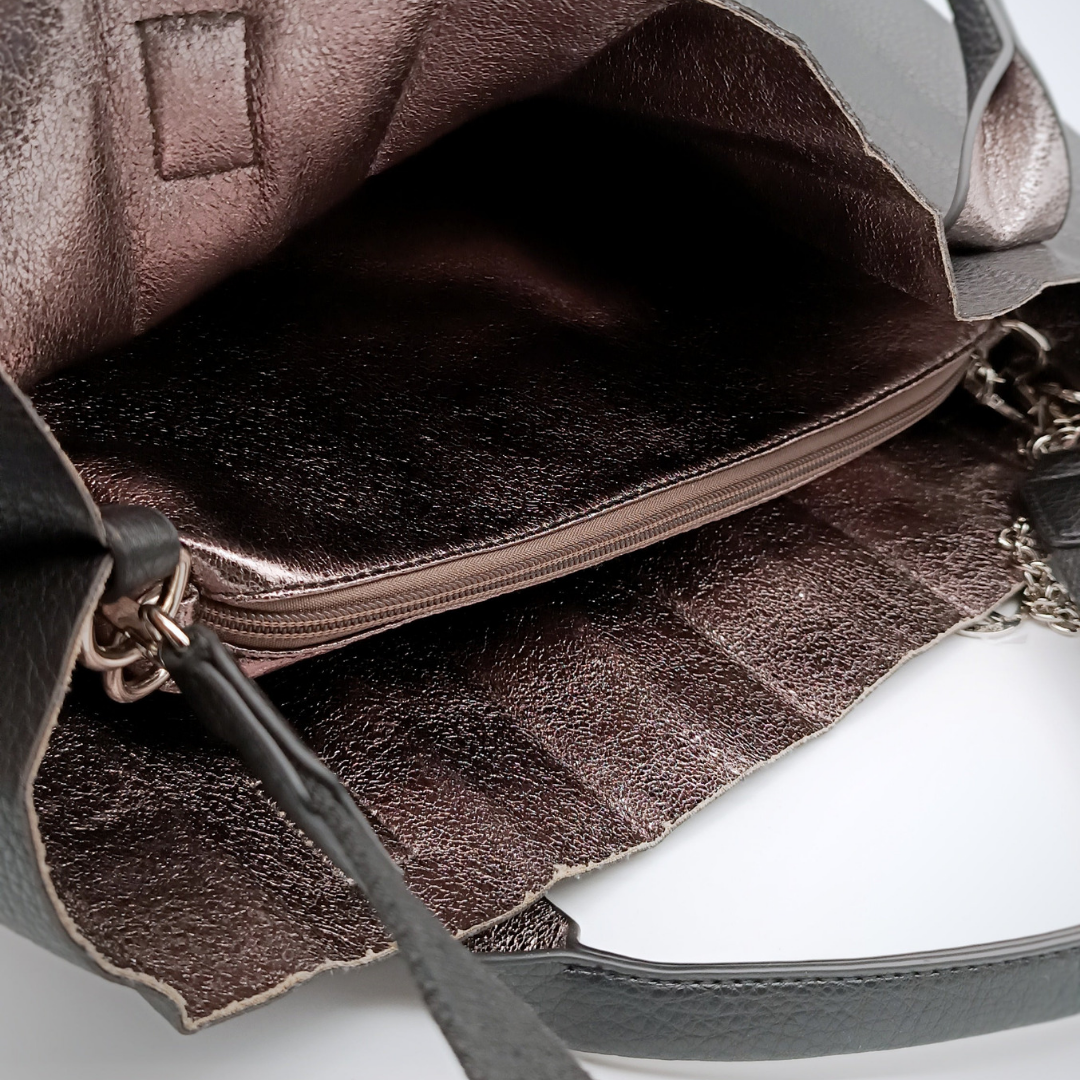 FRANK LYMAN Tasche Plissee, veganes Leder, schwarz, mit zusätzlicher Innentasche