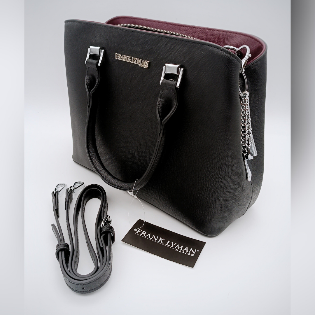 FRANK LYMAN Tasche, außen schwarz, innen Bordeaux, veganes Leder