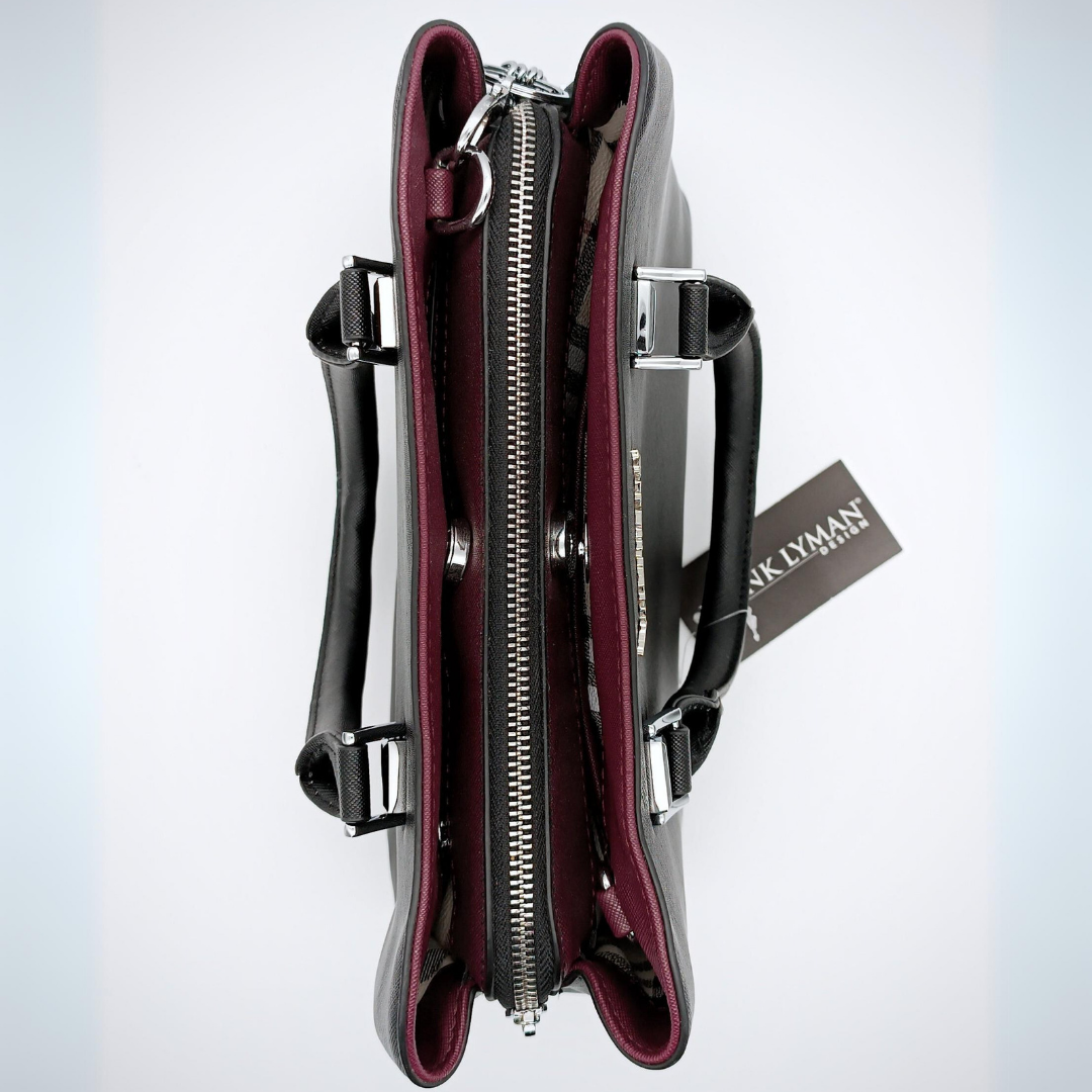 FRANK LYMAN Tasche, außen schwarz, innen Bordeaux, veganes Leder