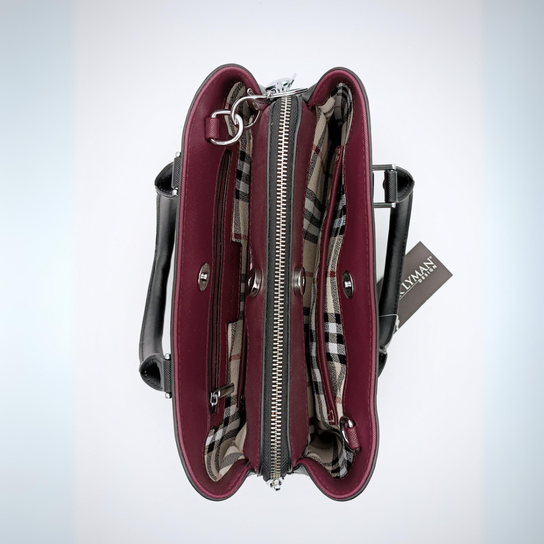 FRANK LYMAN Tasche, außen schwarz, innen Bordeaux, veganes Leder