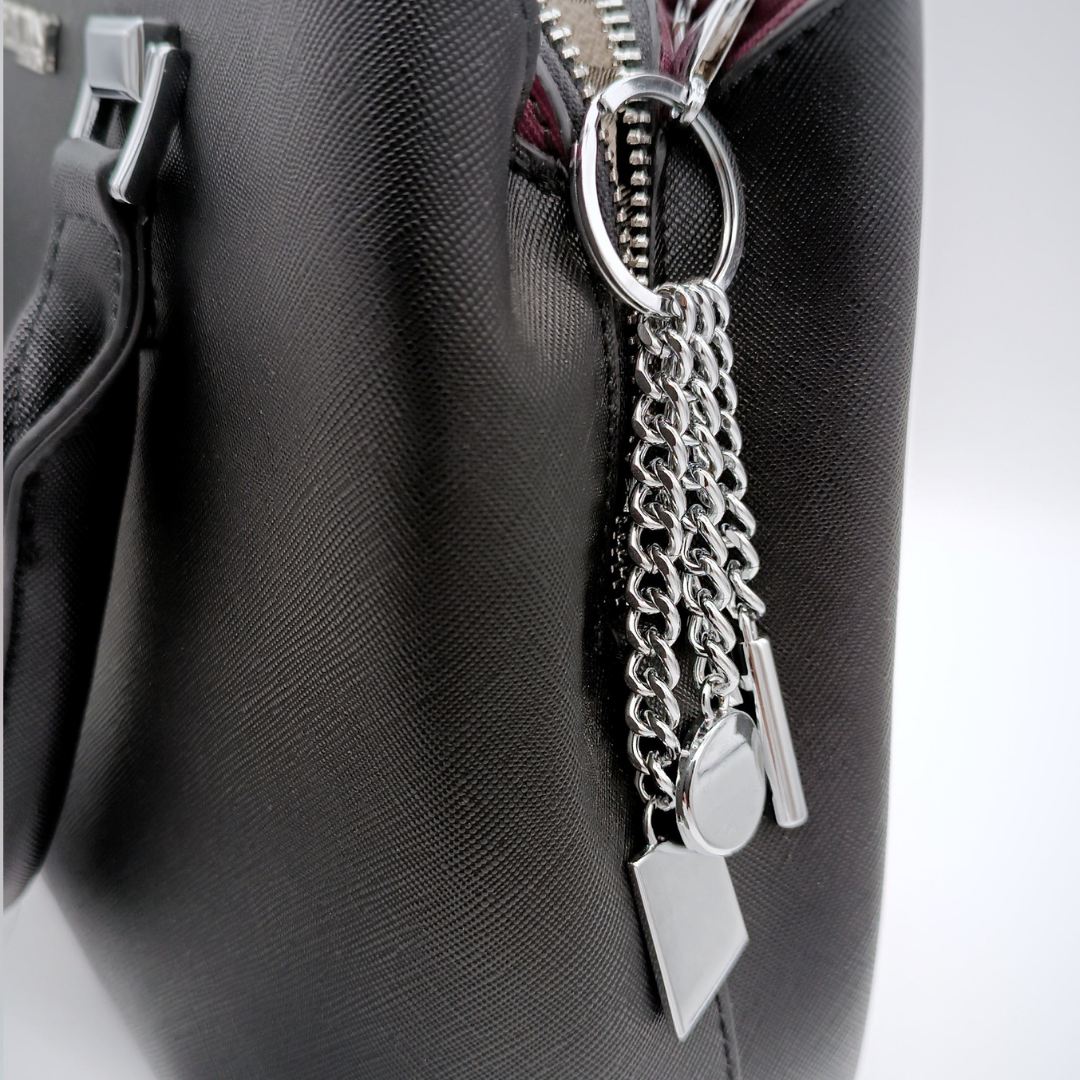 FRANK LYMAN Tasche, außen schwarz, innen Bordeaux, veganes Leder
