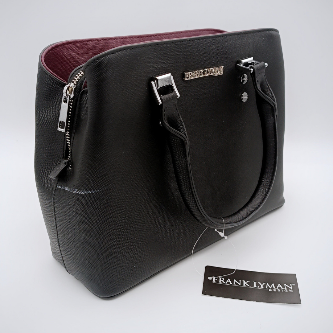 FRANK LYMAN Tasche, außen schwarz, innen Bordeaux, veganes Leder