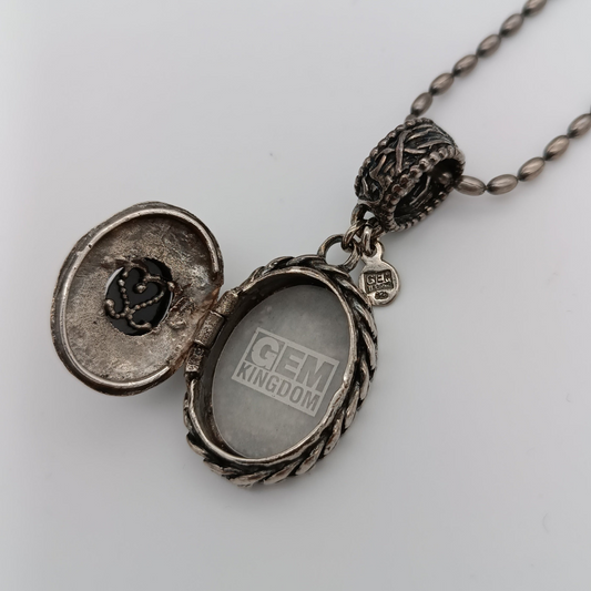 GEM KINGDOM Kette mit Anhänger zum Öffnen, geschliffen, Onyx Silber