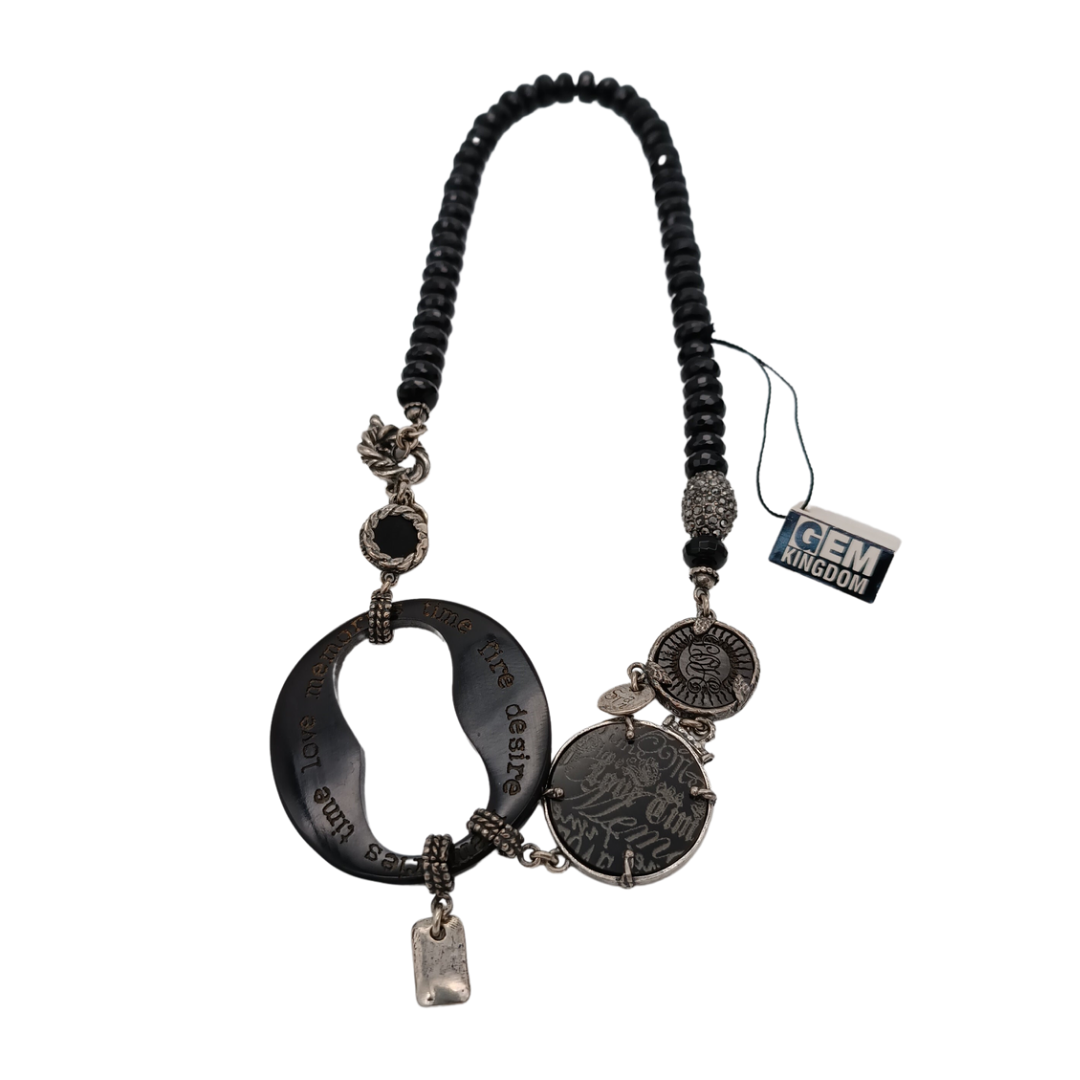 GEM KINGDOM kurze Halskette mit geschliffenem Onyx Silber