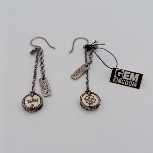 GEM KINGDOM Paar Ohrstecker, Silber, Horn, Weiss, mit Logo