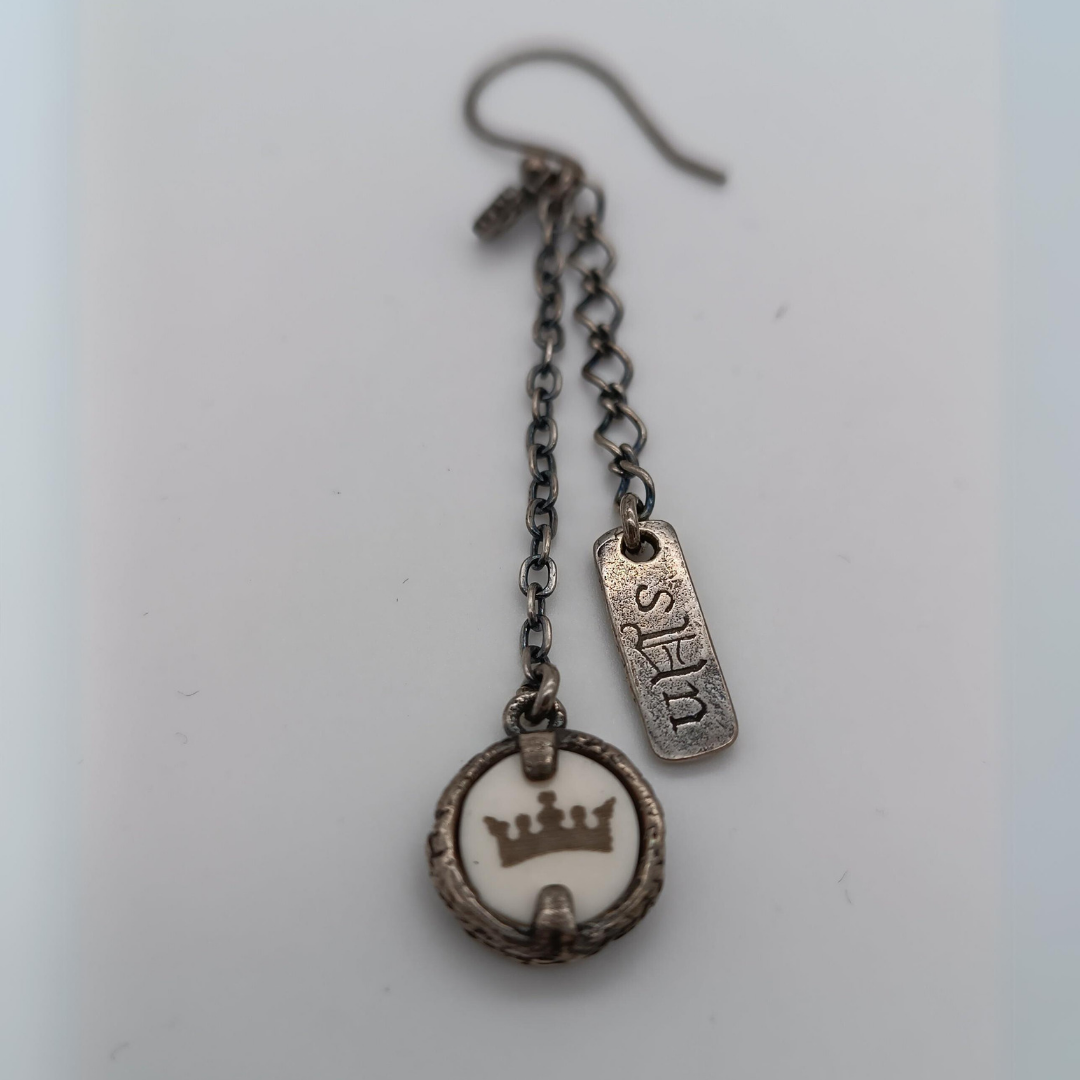 GEM KINGDOM Paar Ohrstecker, Silber, Horn, Weiss, mit Logo