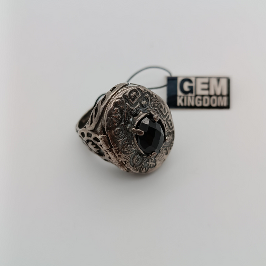 GEM KINGDOM Ring zum Öffnen, geschliffen, Onyx Silber