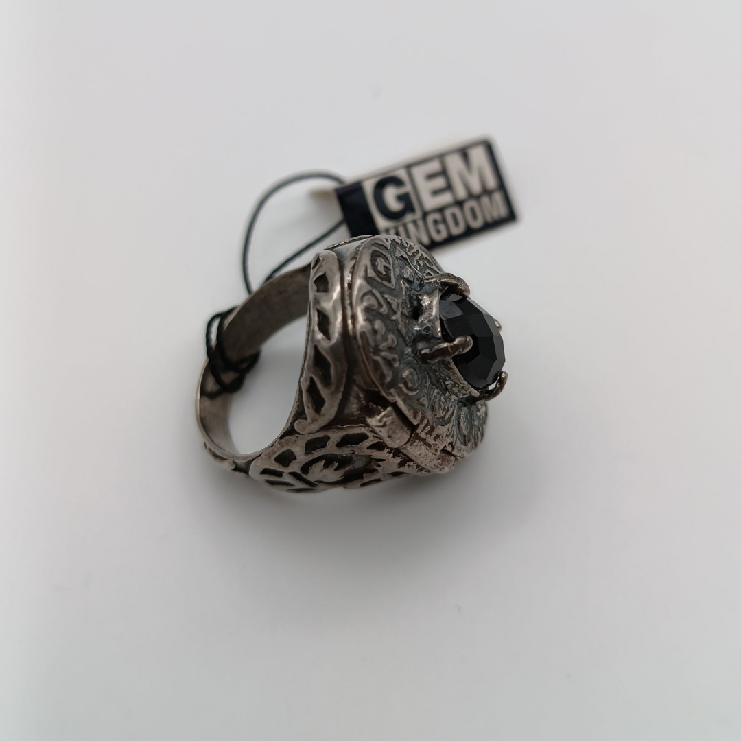 GEM KINGDOM Ring zum Öffnen, geschliffen, Onyx Silber