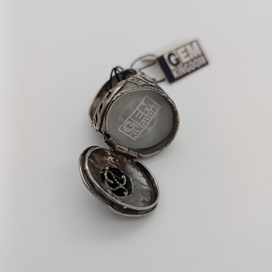 GEM KINGDOM Ring zum Öffnen, geschliffen, Onyx Silber