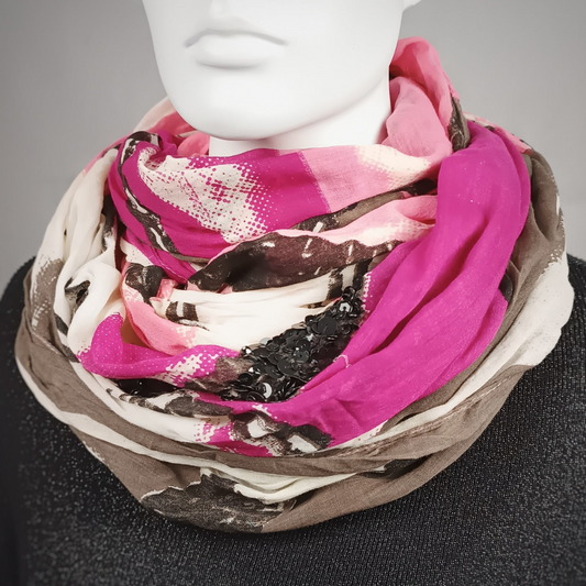 HÜFTGOLD Halstuch "Loop", rosa, beige, pink, mit schwarzen Pailletten