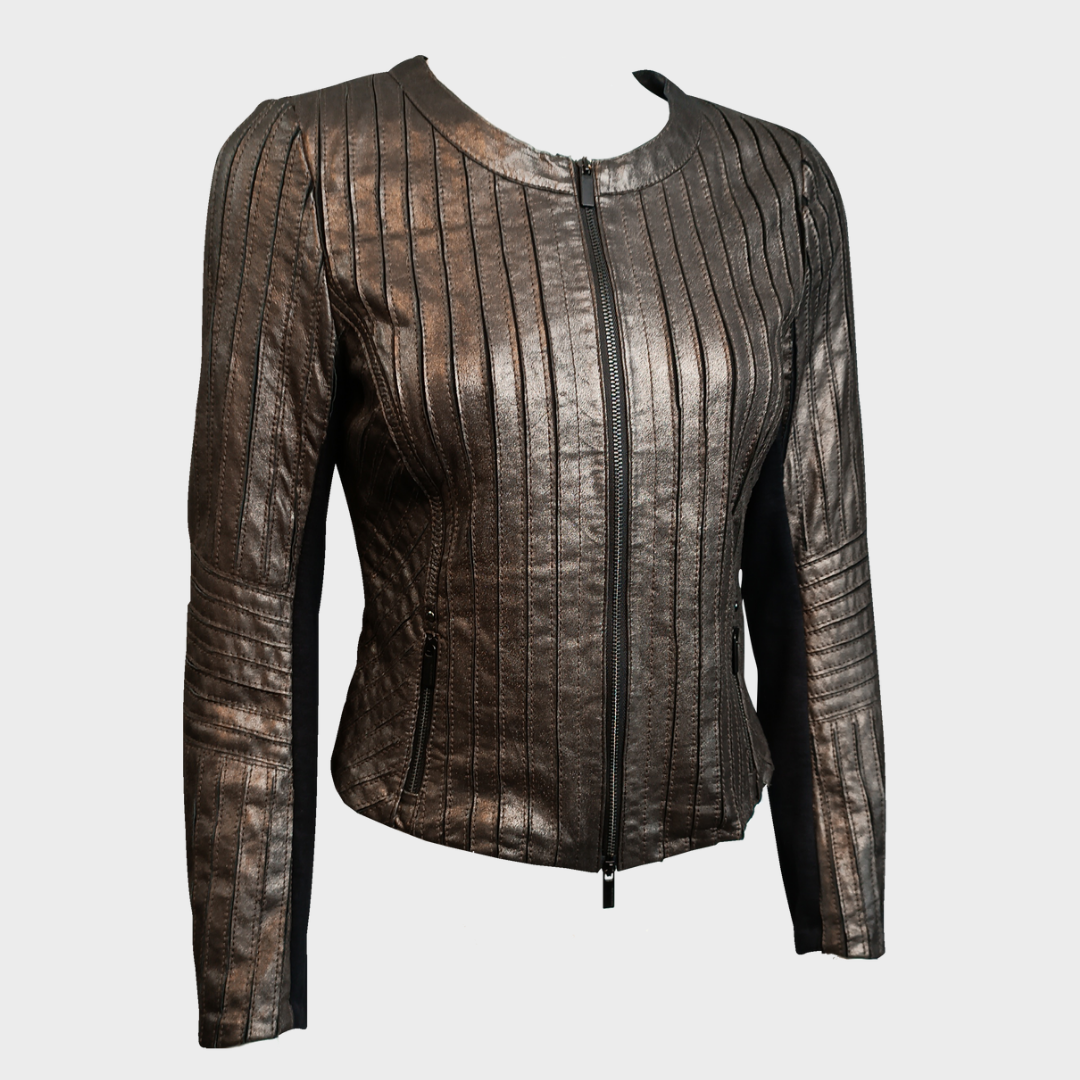 MILESTONE Lederjacke, Metallic, Anthrazit mit elastischen Armeinsatz