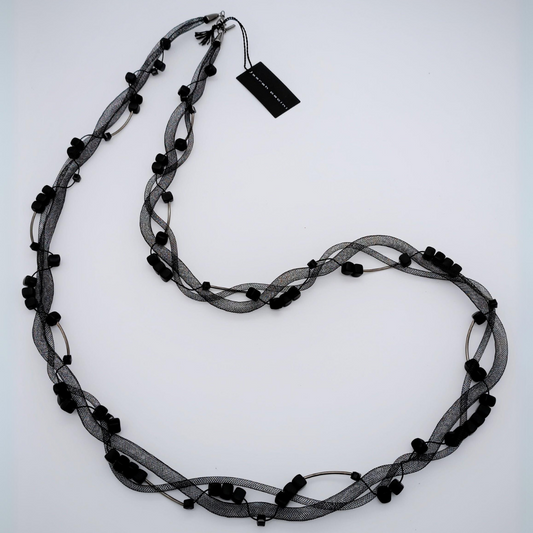 SARAH PACINI Halskette mit Black Stone Metal, schwarz, außergewöhnliches Design