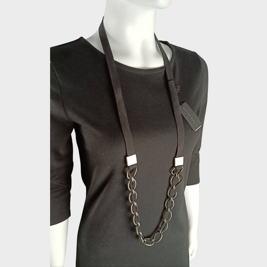 SARAH PACINI lange Kette Leder mit Metall-Ringen