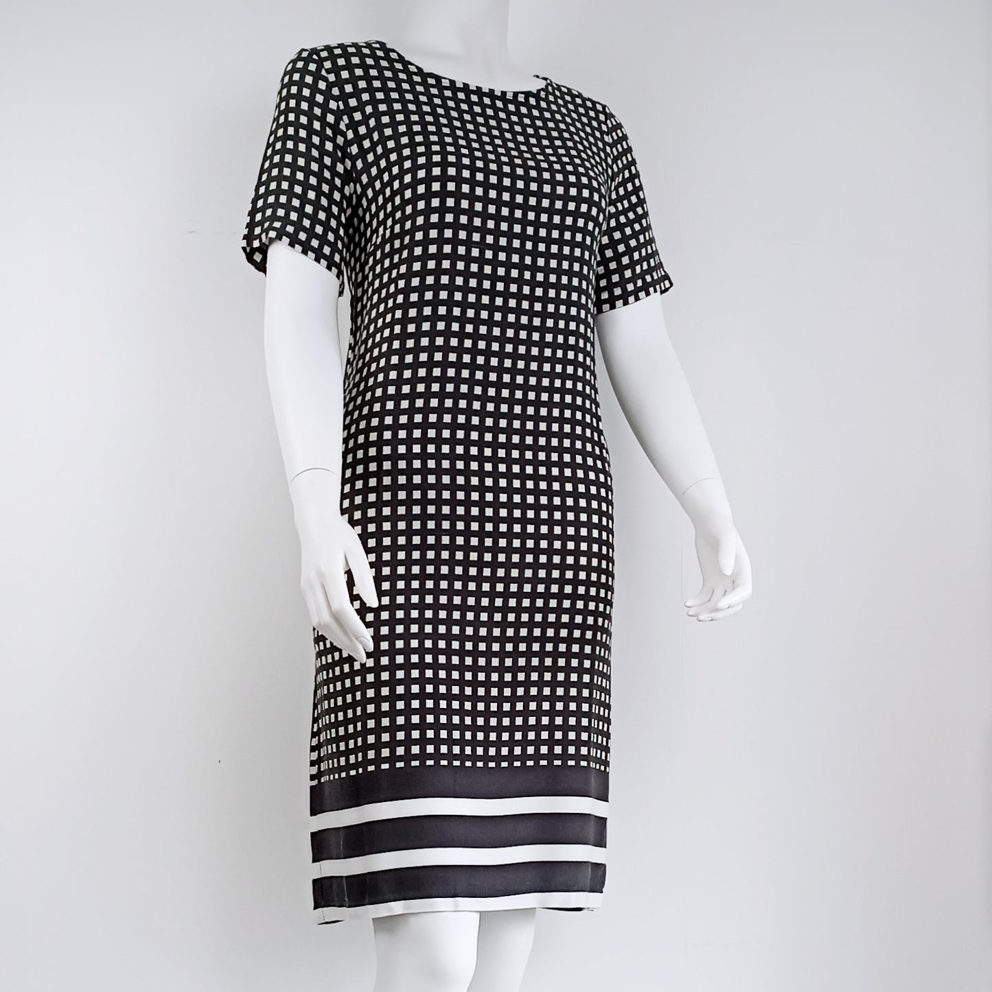 La Feé Maraboutée Kleid, schwarz-weiß, quadratische Punkte und Querstreifen, mit Taschen