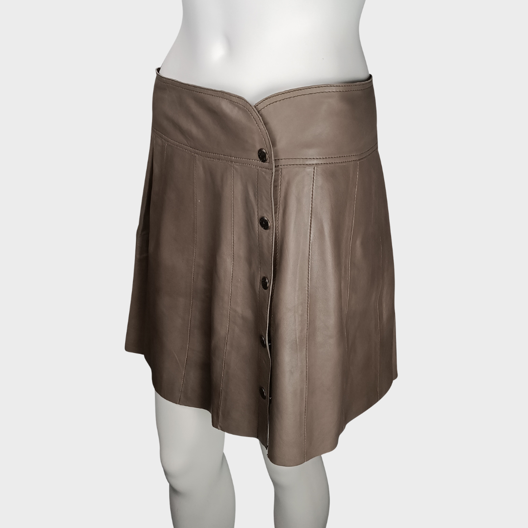 Lederrock mit Knöpfen, taupe