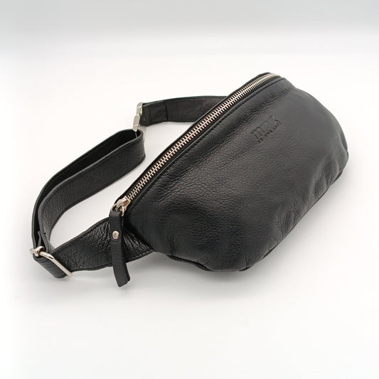 Minx Gürteltasche mit Reißverschluss aus Leder, Schwarz